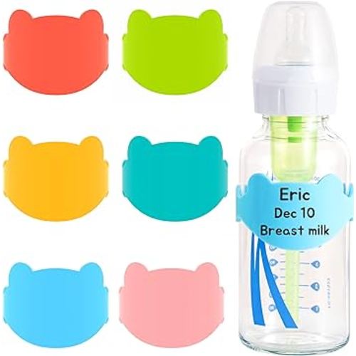 Silicone Baby Bottle Labels for Daycare, Reusable Daycare Bottle Band for Baby Food and Breastmilk, Pack of 6