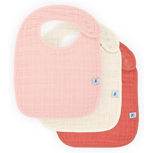 Little Unicorn Cotton Muslin Classic Bib 3 Pack– 100% Cotton – Machine Washable - Softer with Every Wash – Playful Designs - 3 Lightweight, Breathable Layers – for Boys and Girls (Rose Petal Set)