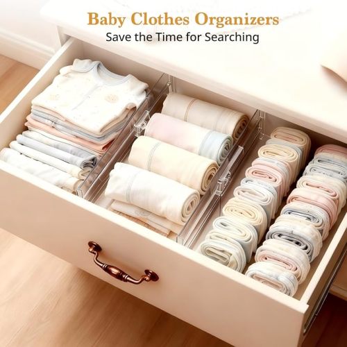 8 Pack 4" High Drawer Dividers for Clothes, 10.6"-16.9" Expandable Drawer Divider Adjustable Drawer Separator, Clear Dresser Drawer Organizer for Clothes, Underwear, Cosmetic, Kitchen Utensils Storage