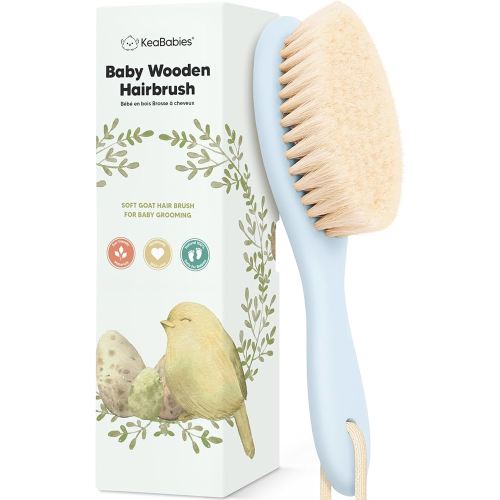 Wooden Baby Hair Brush - Cradle Cap Baby Brush with Soft Goat Bristles, Perfect Gentle Scalp Newborn Comb for Infant, Girls, Boys, Bath Essentials(Frost, Oval)