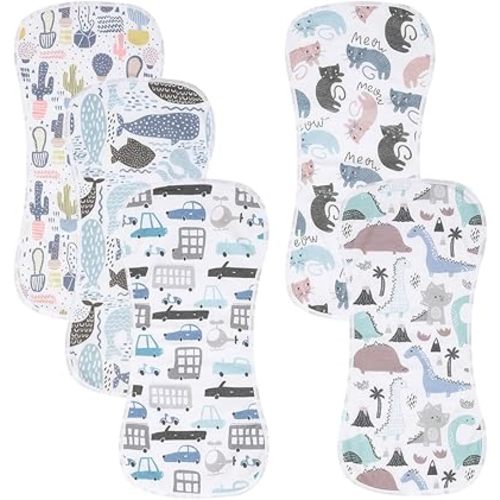 5 Pack Cotton Baby Burp Cloths Extra Absorbent Soft for Baby Boys and Girls (Animal-1)