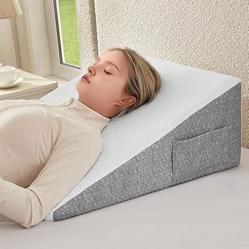 Wedge Pillow for Sleeping & Resting, 24"x24"x10" Memory Foam Cushion with Grey and White Patterned Polyester Cover, Ideal for Bedroom & Living Room – Comfortable Support for Adults