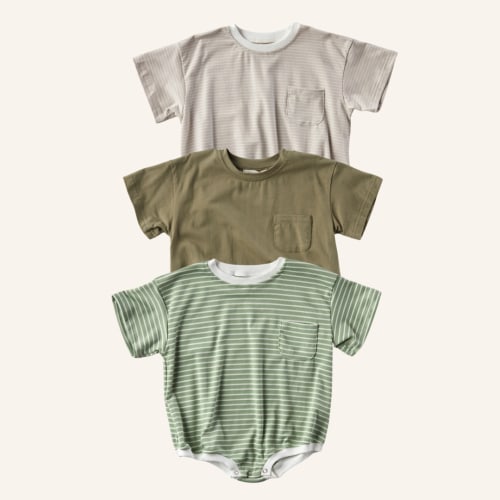 Cory Pocket Romper Bundle - Green + Taupe