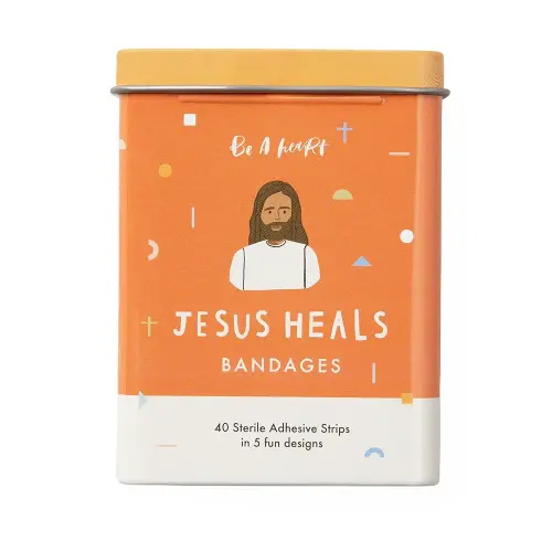Be A Heart Original Jesus Heals Bandages, Kids Adhesive Bandages, Band-Aid for Kids (2 Bandage Tins)