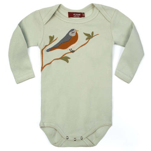 Blue Bird Appliqué Organic Cotton Long Sleeve One Piece