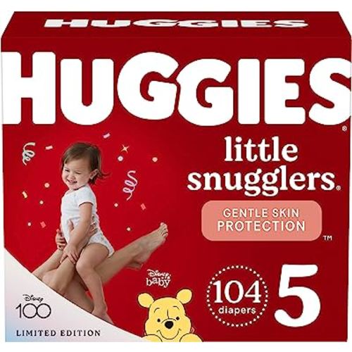 Huggies Size 5 Diapers, Little Snugglers Baby Diapers, Size 5 (27+ lbs), 104 Count