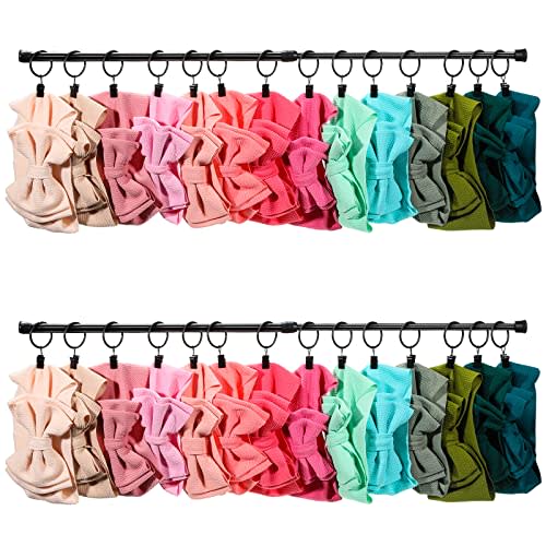 Ferraycle Wall Hanging Bow Holder with Hooks Hair Bow Holder Organizer for Girls Hanger Headband Storage Organizer Include Metal 16 to 23.6 Inch Rods Wall Hooks(Black,46 Pcs)