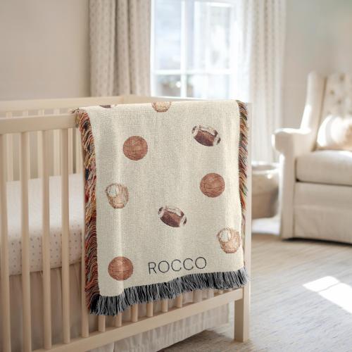 Personalized Sports Baby Blanket, Sports Lover Baby Gift, Baby Shower Gift, Nursery Decor, Sports Baby Room Decor, Baby Name Blanket