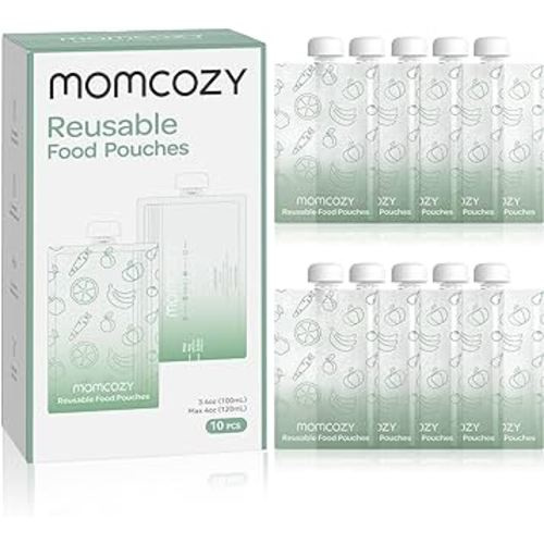Momcozy Reusable Baby Food Pouches for Toddlers,BPA Free Plastic,Food Safe,Freezer Safe,Refillable for Applesauce Yogurt & Puree Squeeze Pouch,10 packs,3.4-4oz