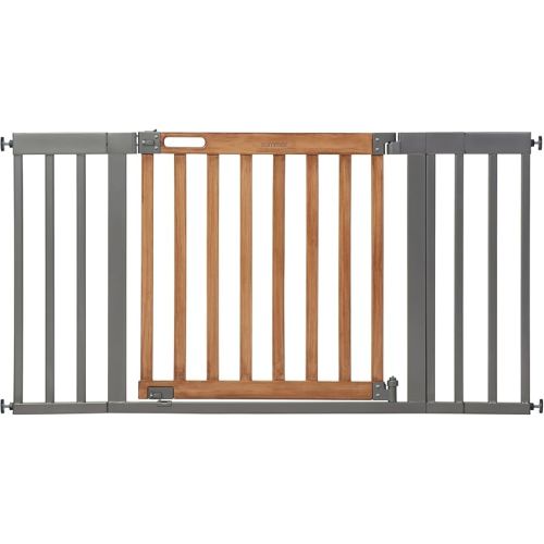 Summer Infant West End Extra Wide Safety Pet and Baby Gate, 36"-60" Wide, 30" Tall, Pressure or Hardware Mounted, Install Wall to Wall in Doorway, Auto Close Walk-Thru Door - Oak Wood and Metal