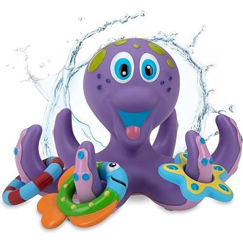Nuby Floating Octopus Toy with 3 Hoopla Rings - Baby Bath Toy for Boys and Girls - 18+ Months - Purple (Pack of 1)