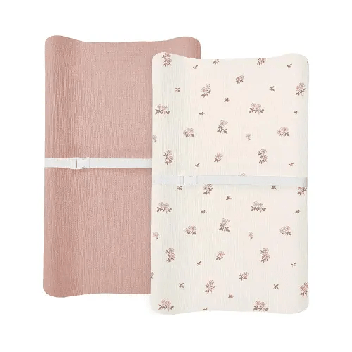 Draps de berceau (motif floral vintage et rose, housse de matelas à langer)
