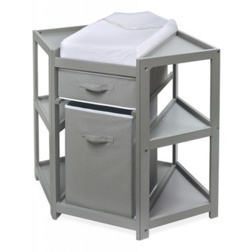 Badger Basket Diaper Corner Baby Changing Table with Hamper and Basket, Color: Gray