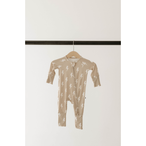Bamboo Zip Pajamas | Tan & Cream Lightning Bolt
