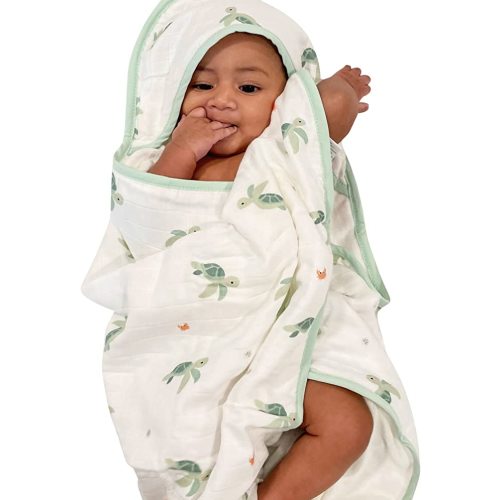 Bamboo Viscose Baby Hooded Towel & Washcloth Set for Babies and Toddlers, Turtle, Soft & Absorbent