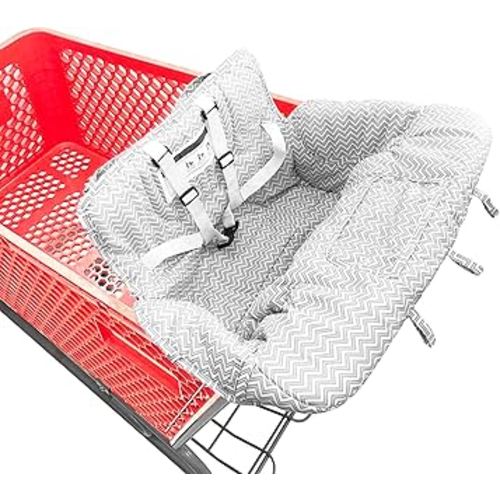 Portable 2-in-1 Grocery Cart Seat Cover and Baby Highchair Cover (Gray Chevron)