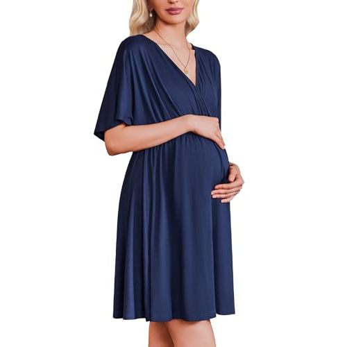 Ekouaer 3 in 1 Labor and Delivery Gown for Hospital Short Sleeve Maternity Nursing Dress Nightgown Postpartum Sleepwear