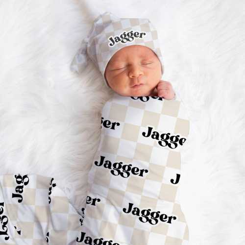 Personalized Checkered Blanket, Baby Shower Gift, Custom Retro Nursery Decor, Gender Neutral, Baby Boy Blanket, Name Blanket, Baby Girl