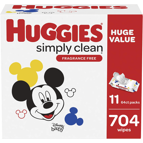 Huggies Simply Clean Unscented Baby Wipes, 11 Flip Lid Packs (704 Wipes Total)