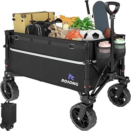 Collapsible Wagon Cart with Wheels Foldable - Folding Utility Heavy Duty Wagons Carts for Grocery Sports Garden Shopping Camping