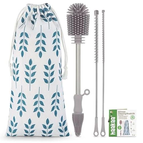 Haakaa Silicone Multifunctional Cleaning Brush Kit (SUVA Grey) - Bottle Brush for Breast Pumps, Breast Milk Collector, Baby Bottles, Nipples, Breastmilk Storage Bags : Amazon.com.au: Baby