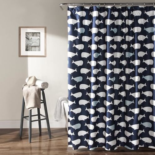 Lush Decor Whale Shower Curtain - Kids, Navy