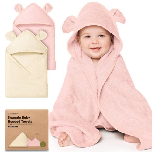 KeaBabies 2pk Snuggle Baby Towels with Hood for Newborn Girls, Boys, Toddlers, Soft & Absorbent Hooded Baby Bath Towels (Rose Ivory, Regular)
