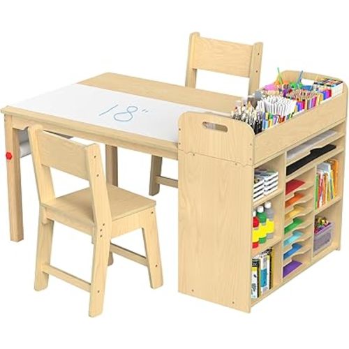 GDLF Kids Art Table and Chairs Set, Craft Desk with Large Storage and Portable Art Supply Organizer for Children Ages 8-12, 47" L x 30" W