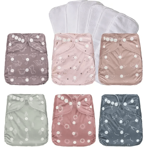Washable Reusable Cloth Diapers for Babies, Adjustable Baby Cloth Diapers Newborn,6 Pack Pocket Diapers with 6Pcs Microfiber Inserts