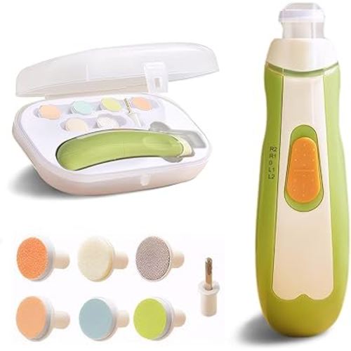 Baby Electric Nail Trimmer | Safe + Easy Baby Nail File, Baby Nail Clipper + Nail Filer Buffer for Newborn, Toddler, or Children's Fingernails/Toenails, 7 Grinding Heads, LED Light, Storage Case