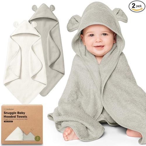 KeaBabies 2-Pack Hooded Baby Towels for Newborn - 30x30 Soft & Absorbent Viscose from Bamboo Baby Bath Towels with Hood for Infant, Toddler,Kids,Boys Girls,Newborn Bath Essentials (Graphite, Petite)