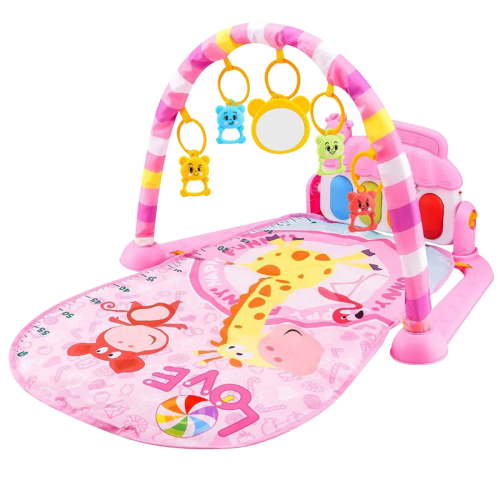 Baby Play Mat Piano Activity Gym with 4 Linkable Toys - 4 Play Modes (Lying, Sitting, Floor & Outdoor) - Soft, Removable & Machine Washable - 28.3" x 18.5" - Requires 3 AA Batteries (Not Included)
