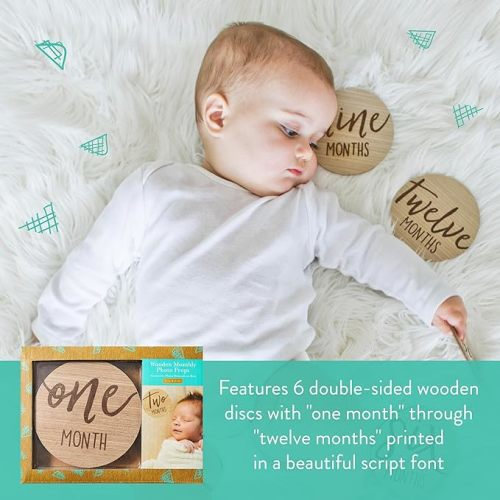 Kate & Milo Baby Monthly Milestone Marker Discs, Reversible Photo Props, Baby Growth and Pregnancy Growth Cards, 1-12 Months, Gender-Neutral Gift, Classic Cursive Script Wooden Discs - Circle Milestone Discs