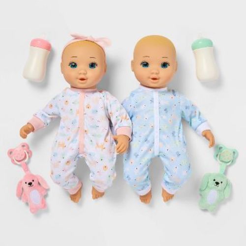 14" Boy Girl Twin Baby Dolls - Blonde Hair + Blue Eyes - Gigglescape™