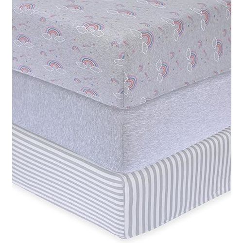 100% Cotton Jersey Standard Crib Sheets for Boys & Girls | Super Soft, Breathable, Neutral 3-Pack | Fitted Cotton Crib Sheets and Toddler Beds 28"x52" (3 Pack)