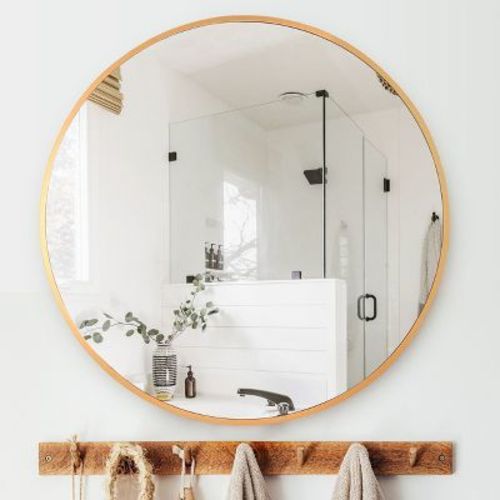 Kinger Home 24-inch Gold Circle Wall Mirror Round Wall Mirror for Entryways, Washrooms, and Living Rooms