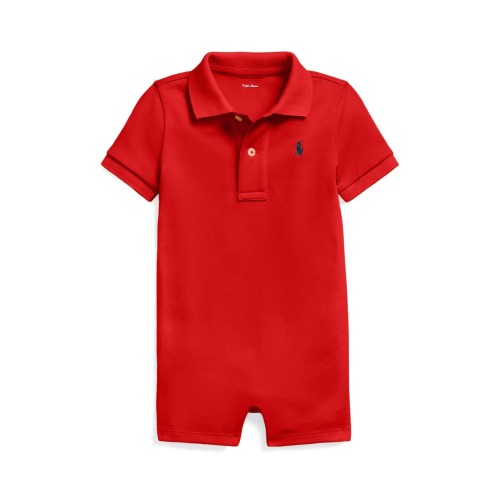Solid Cotton Interlock Polo Romper, 6M