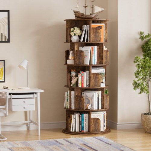 Ebern Designs 5 Tier Rotating Bookshelf, 360° Rotating Bookcase For Small Space, Corner Bookcase For Bedroom, Living Room, Study Room | Wayfair