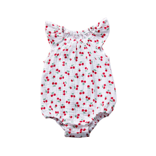Tuobarr Baby Girl Fly Sleeve Cartoon Bodysuit Cotton Romper, Red, 0-24 Months