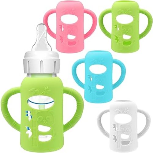4 Pack Silicone Sleeves for Dr. Brown's Glass Baby Bottles - Drop Protection Baby Bottle Sleeves,Compatible with Dr. Brown's Newborn Glass Bottles,with Silicone Handles,4 oz