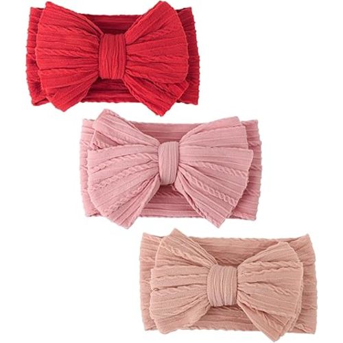DRESHOW BQUBO Handmade Baby Headbands Soft & Stretchy Hair Bands with Bows Nylon Bows Hairbands for Girls Newborn Infant Toddlers Hair Accessories 3 pack