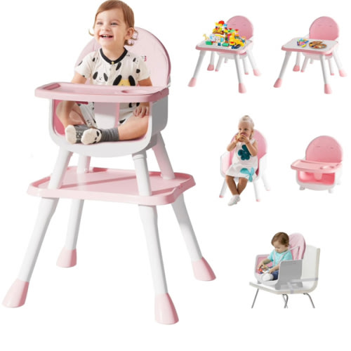 6 in 1 Baby High Chair for Babies and Toddlers, Booster Seat, Kids Learning Table & Chair (Pink)