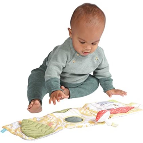 Manhattan Toy Deer One Soft Activity Crinkle Book & Fold Out Pat Mat for Baby, Toddler with Squeaker, Discovery Mirror and Teether