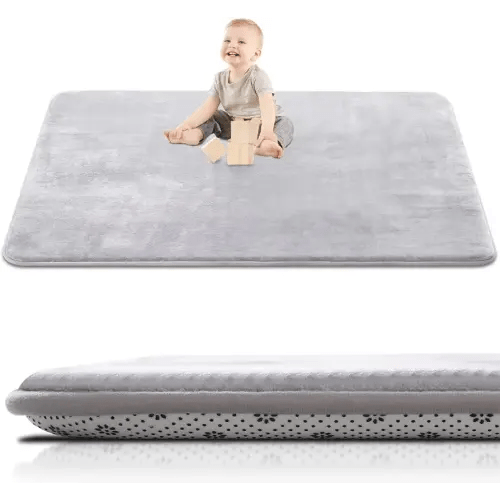 Thick Baby Play Mat for Floor,Padded Foam 59x39 Nursery Rug,Ultra Soft Support&Plush Feel Tummy Time Mat,Non Slip for Toddler,Infants,Kids Play,Yoga,Baby Crawling (Light Grey)