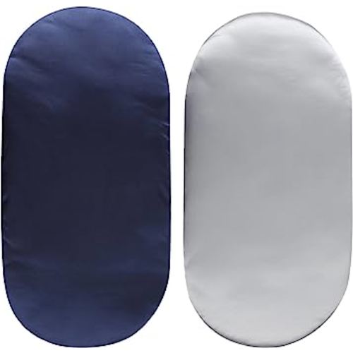 Satin Bassinet Sheet Set 2 Pack Ultra Soft Silk Fit for Rectangle, Hourglass, Oval Bassinet Mattress Protect for Baby Hair and Skin Cradle or Bassinet Sheets, Lt Grey & Navy