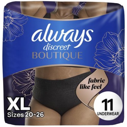 Always Discreet Boutique Incontinence and Postpartum Underwear for Women, Maximum Protection, XL, Black, 11 Count HSA/FSA Eligible