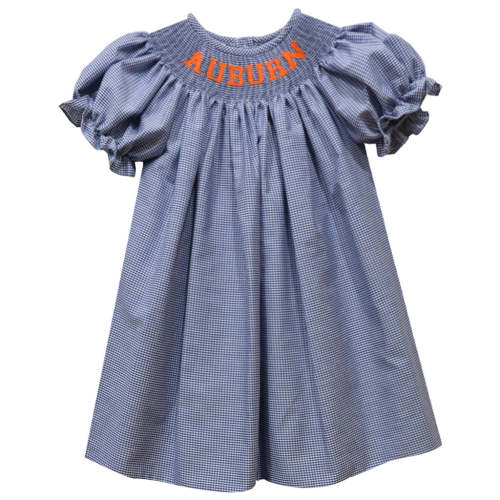 Auburn Smocked Navy Gingham Short Sleeve Bishop (6M)