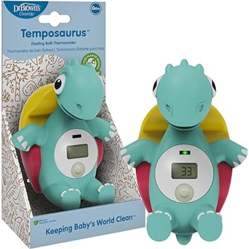 Dr. Brown's CleanUp Temposaurus Floating Bath Thermometer for Accurately Measuring Baby’s Bath Water Temperature, BPA Free