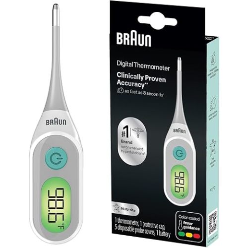 Braun Digital Thermometer, Clinically Accurate, Color Coded Fever Guidance for Baby, Toddlers, Kids & Adults, Oral, Rectal or Underarm use, No 1 Brand Recommended by Pediatricians, FSA & HSA Eligible
