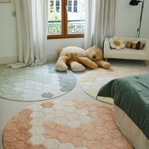 Lorena Canals Washable Rug Round Honeycomb - Blue Sage, 4' 7"